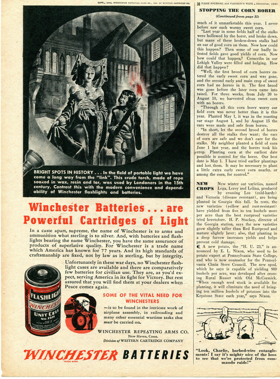 1943 Print Ad of Winchester Arms Flashlight & Battery 15th Century London