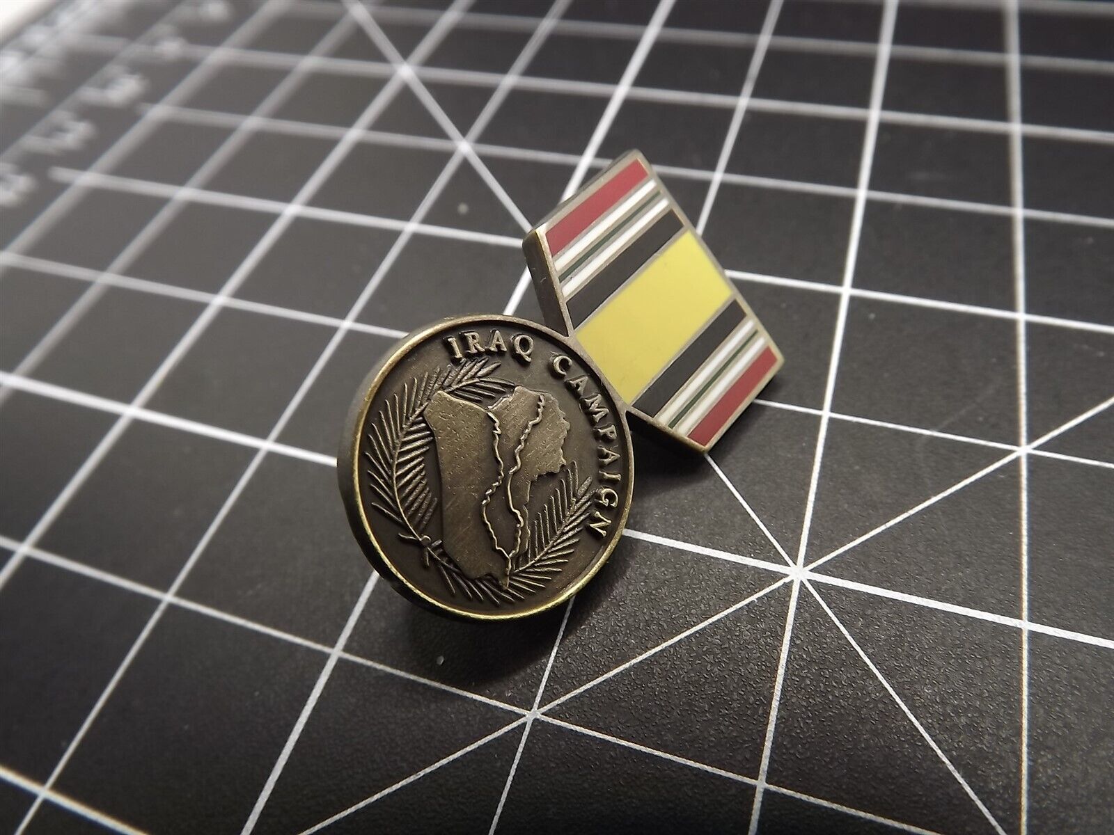 BRAND NEW Lapel Pin IRAQ CAMPAIGN Medal Red Blue Yellow Enamel 1 3/16\