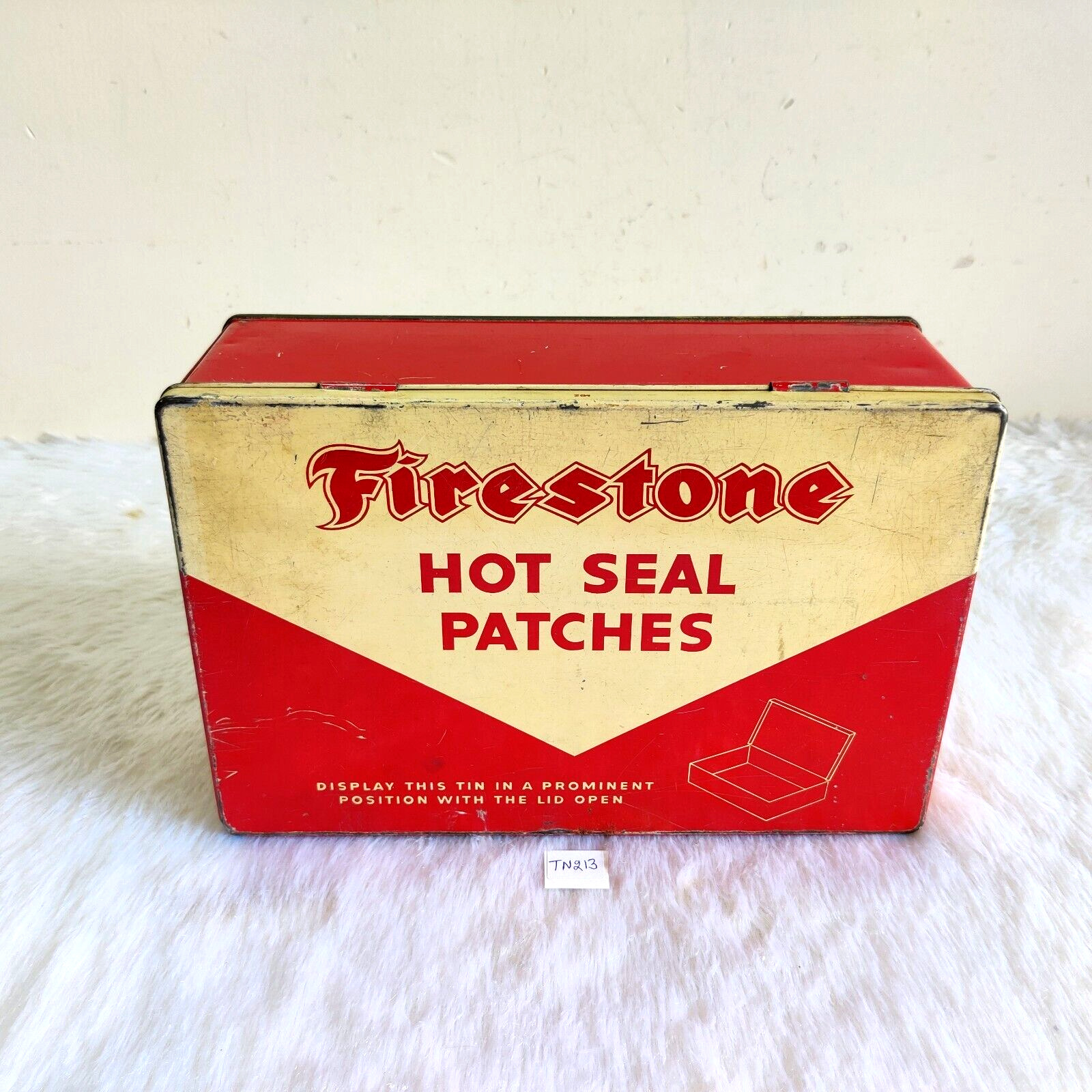 1950s Vintage Firestone Hot Seal Patches Advertising Tin Box Collectible TN123