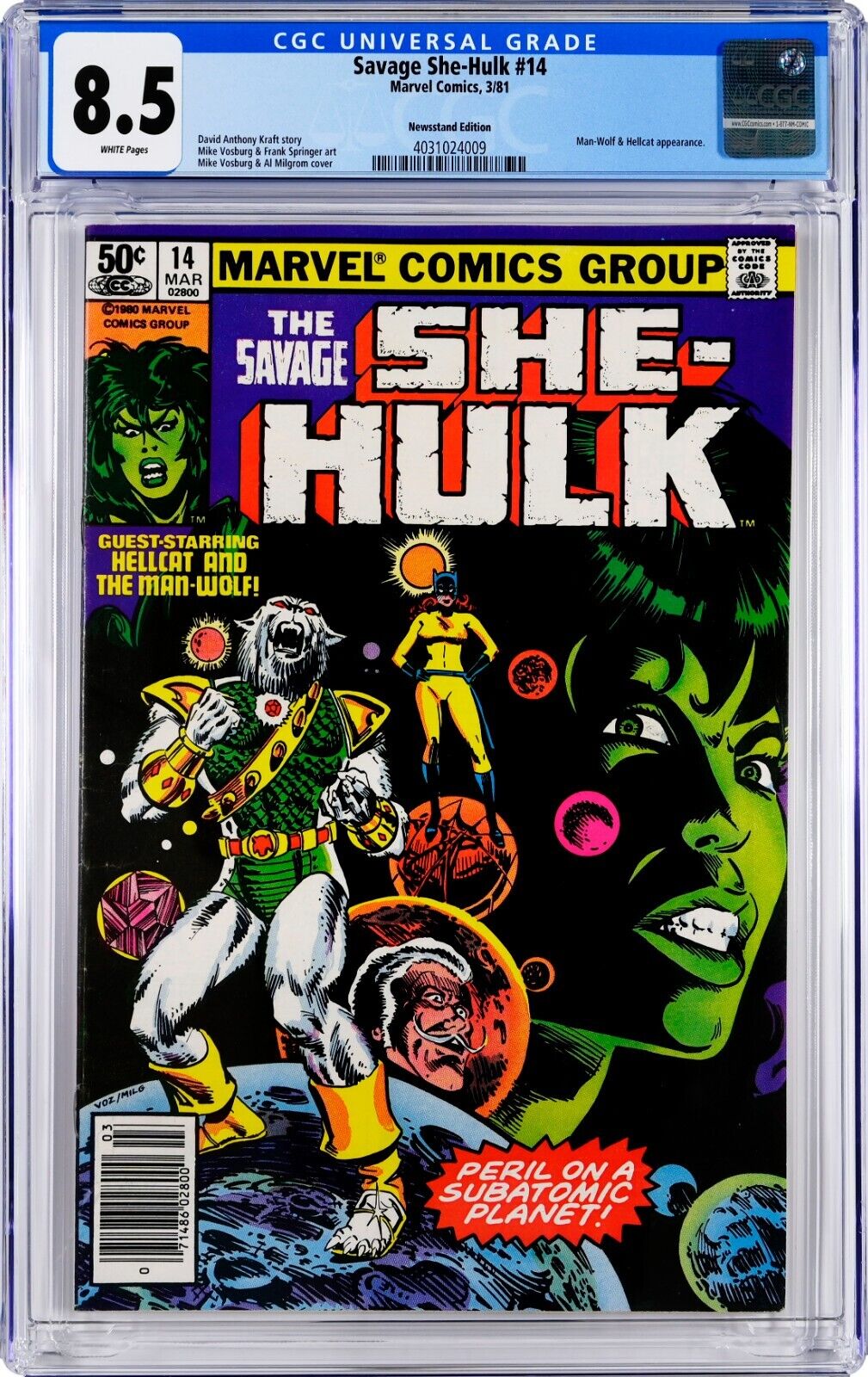 Savage She-Hulk #14 CGC 8.5 (Mar 1981, Marvel) Al Milgrom, Man-Wolf & Hellcat