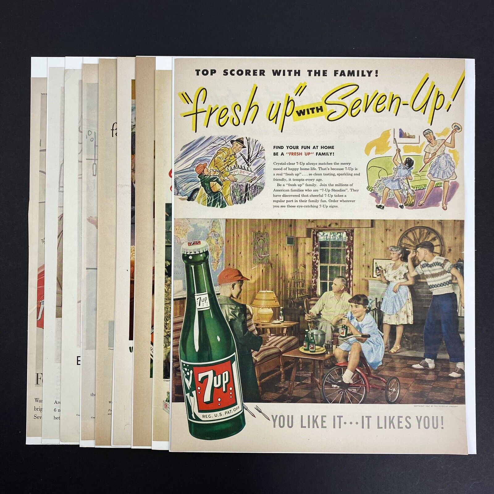 Vintage 1947 - 1962 Seven-Up 7up Soda Print Ads Lot of 9