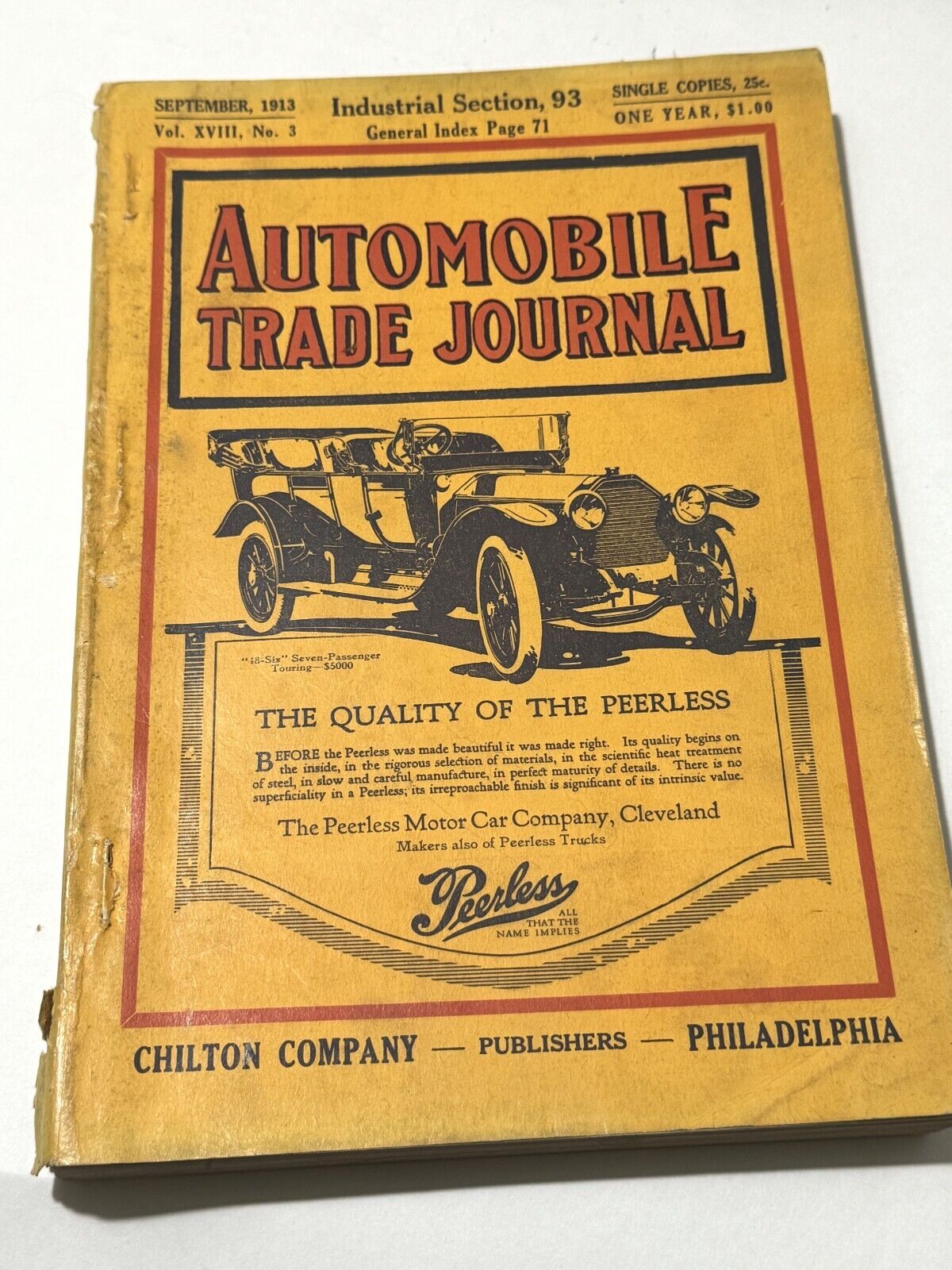 Antique AUTOMOBILE TRADE JOURNAL, Sept 1913 - Vol. XVIII  No. 3 - Chilton Co.