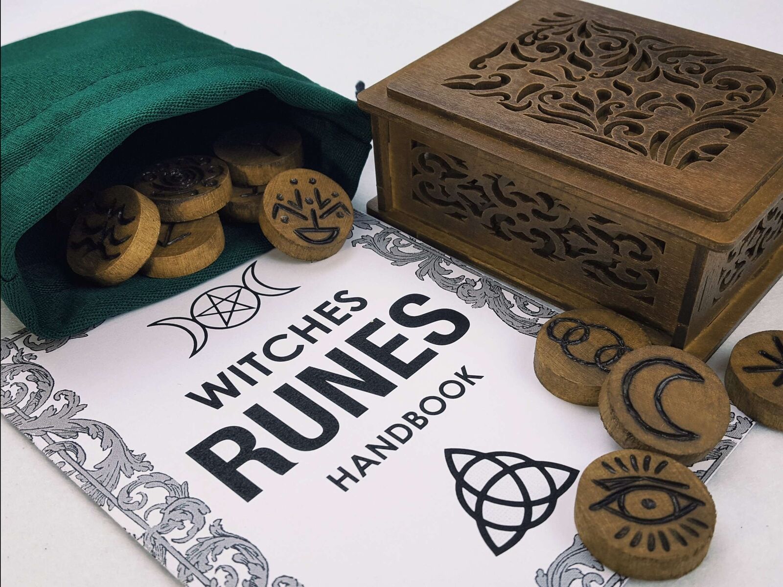 Foxy Ginger Witches Runes Gift set Rune set with Box Bag & Book Divination tools