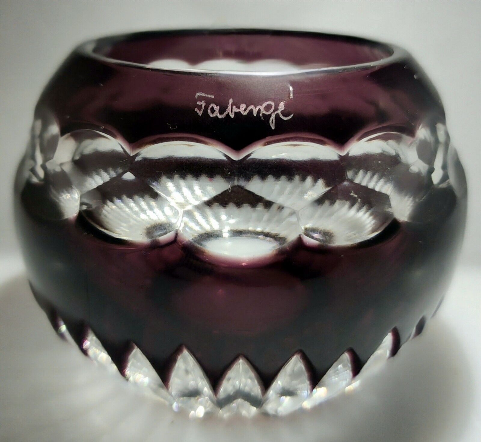 Faberge Nadya Amethyst Votive Candle Cut to Clear Signed Rare