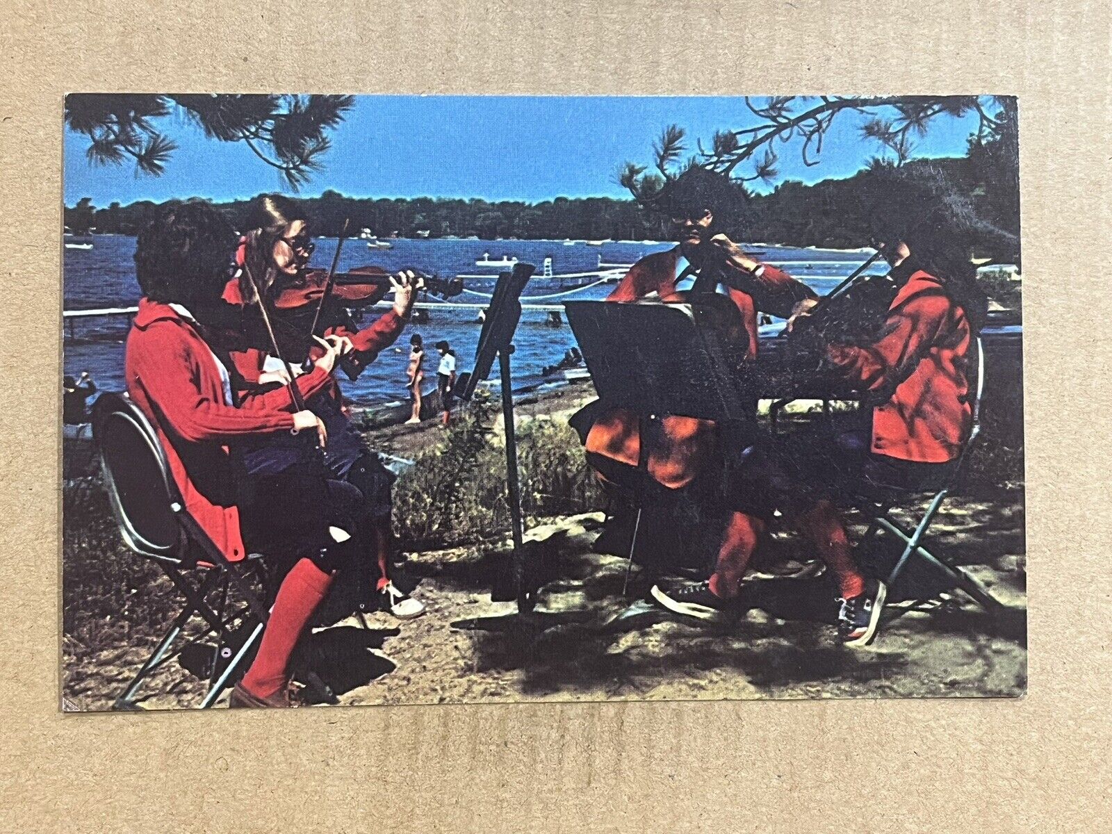 Postcard Interlochen MI Michigan National Music Camp Violins Lake View Vintage