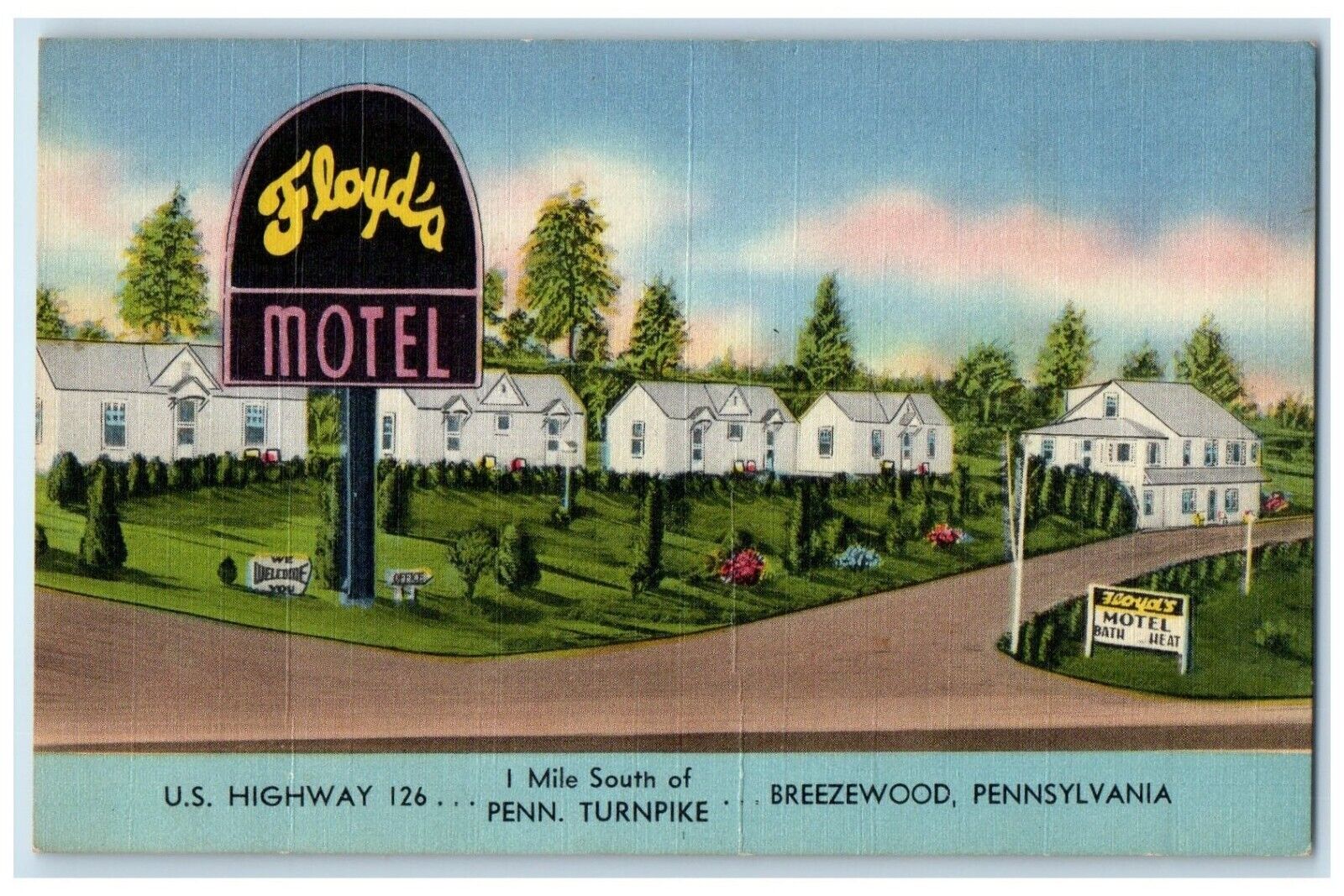 c1950\'s Floyd\'s Motel Roadside Breezewood Pennsylvania PA Vintage Postcard