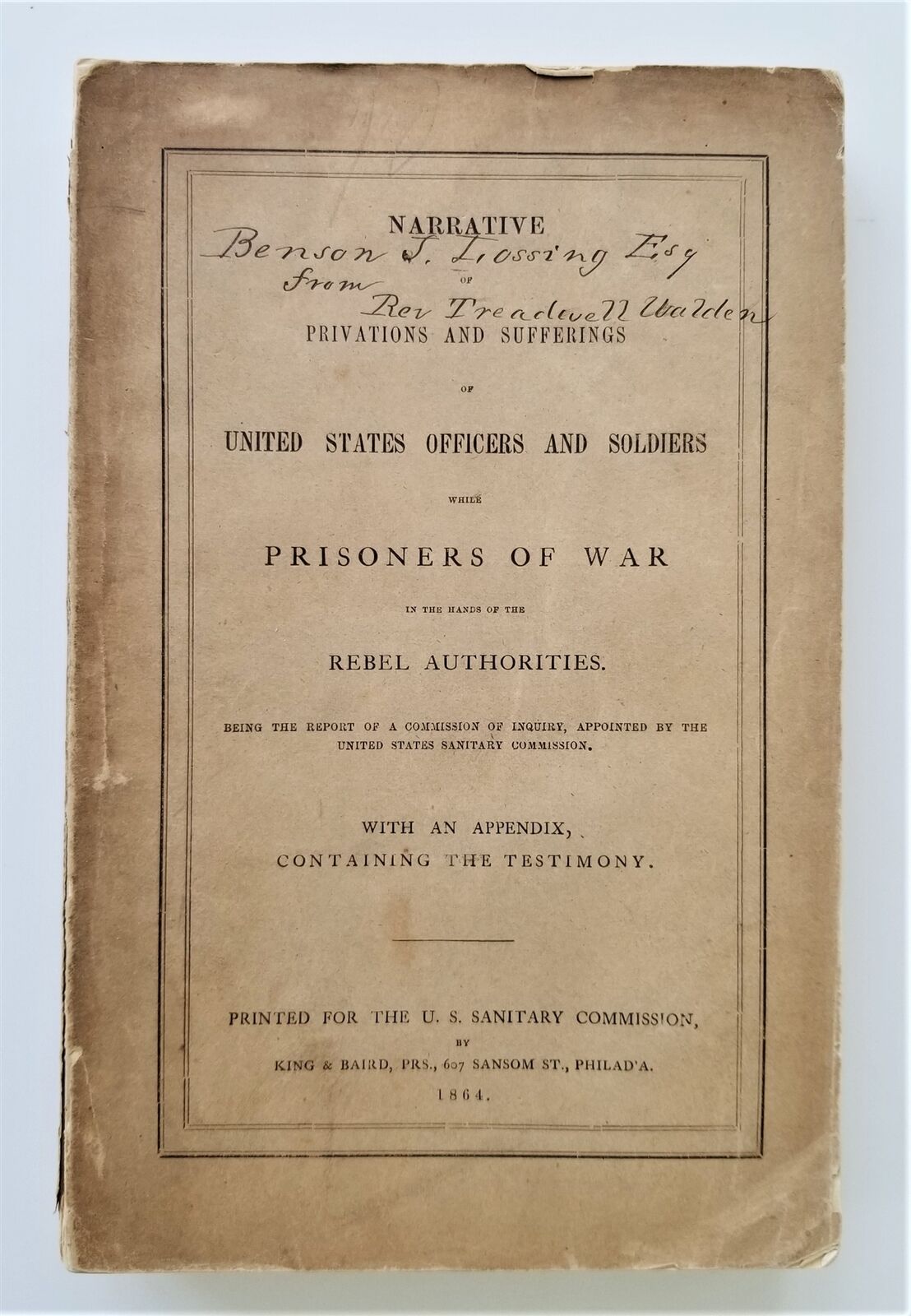1864 antique CIVIL WAR PRISONERS privations sufferings REBEL AUTH owned lossing