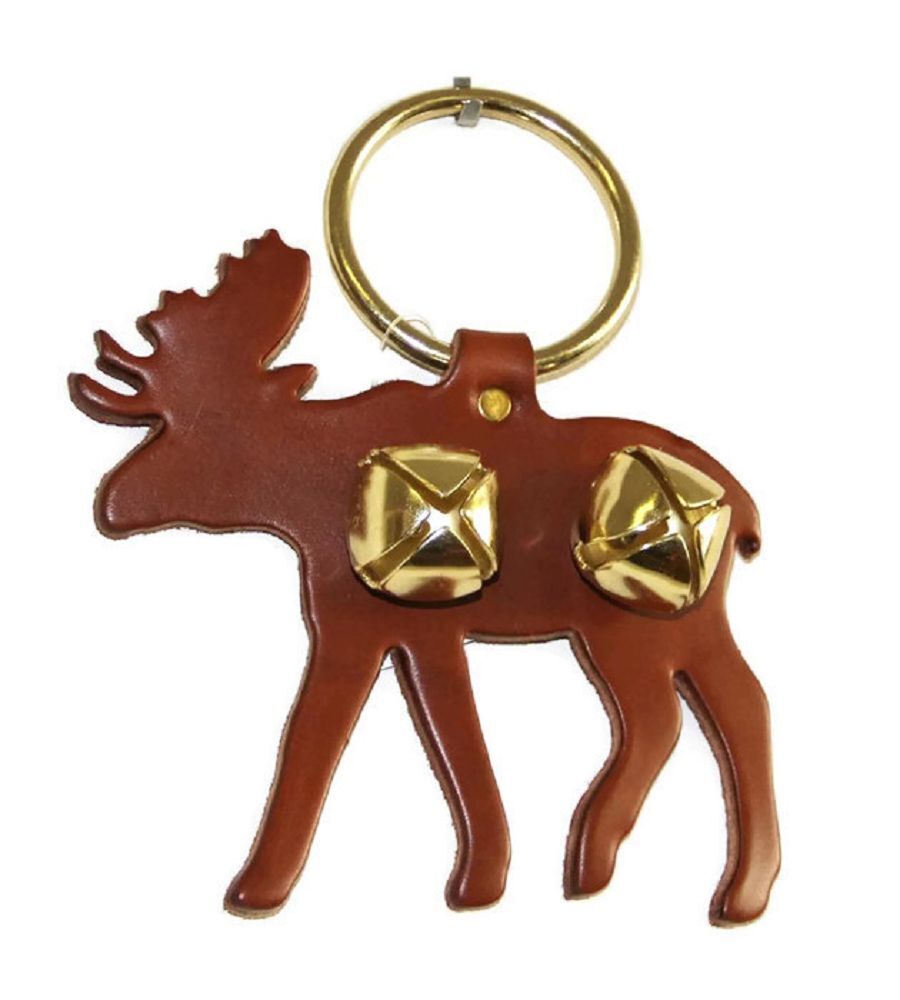 BROWN MOOSE DOOR CHIME - LEATHER w/ SLEIGH BELLS - Amish Handmade in the USA