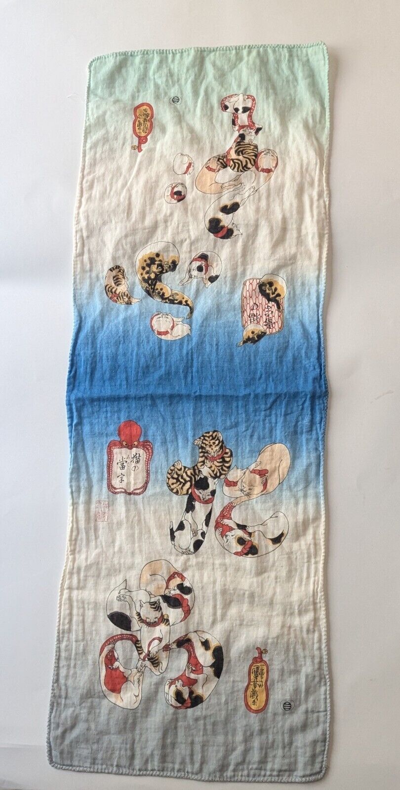 Tenugi Japanese cotton 100% hand towel Utagawa Kuniyoshi Ukiyo-e Neko cat