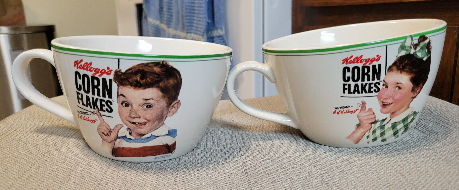 2013 Kellogg\'s Corn Flakes Norman Rockwell TWO Ceramic Cereal Soup Glass Bowls