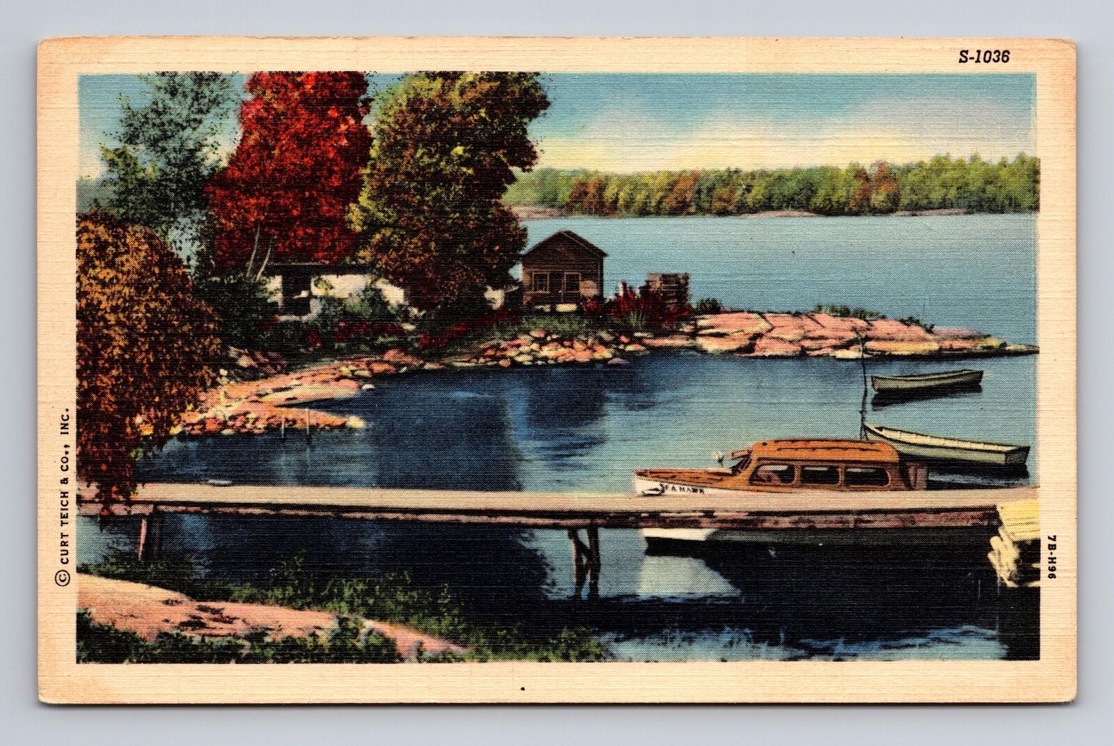 c1947 Linen Postcard Curt Teich CT Outdoor Scenes Lake View House Boats