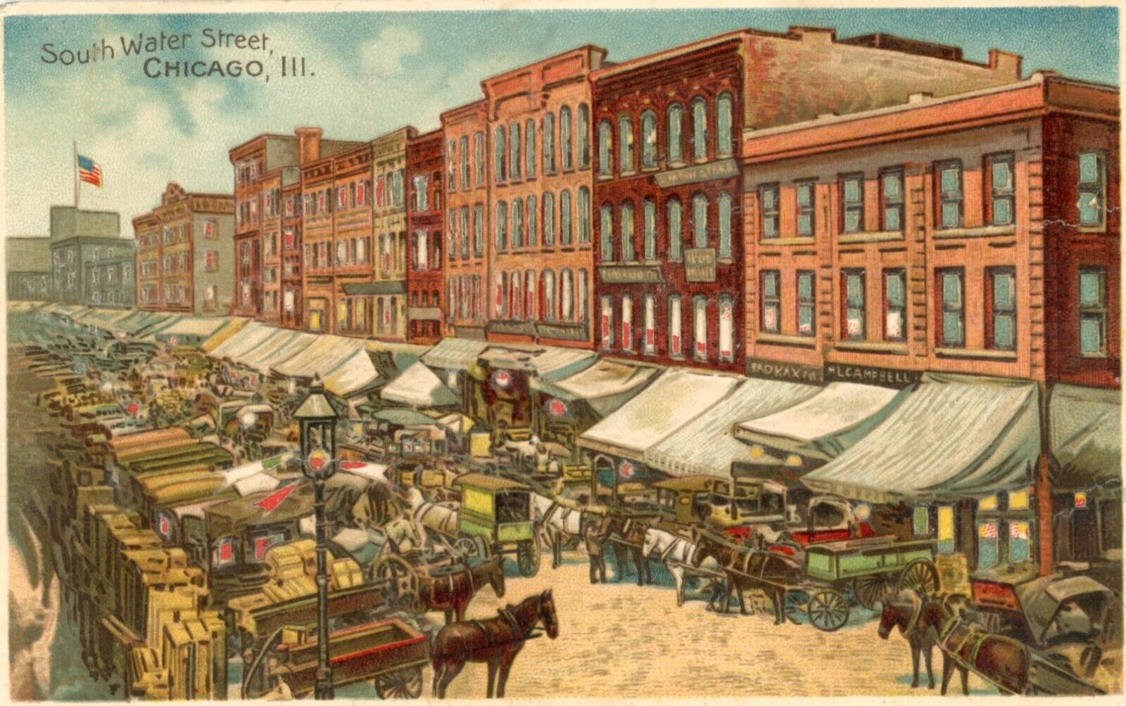 1914 Chicago IL HOLD-TO-LIGHT  postcard,South Water Street, Illinois, Koehler