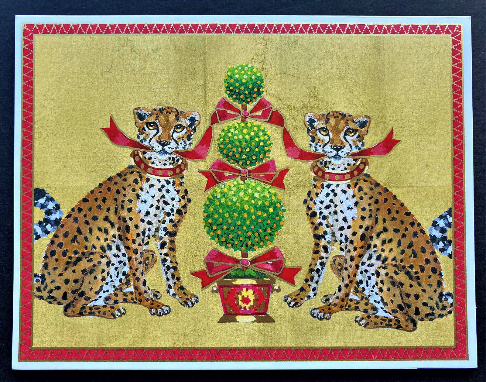 *ONE* Caspari Christmas Card Large Cheetah Leopard Big Cat Gorgeous Animals 1