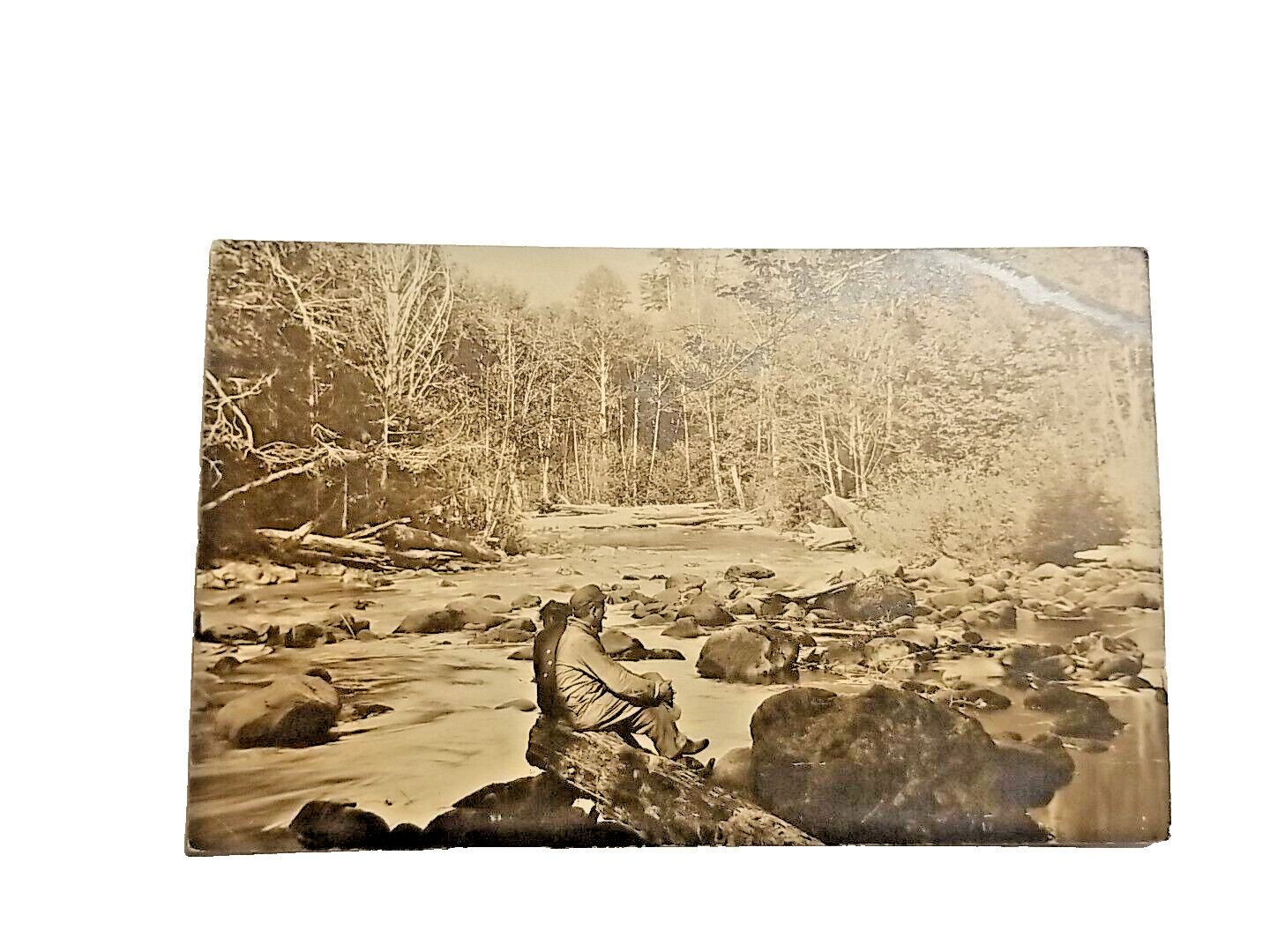Antique Postcard Two Individuals Relaxing By Stream Early 1900s A18