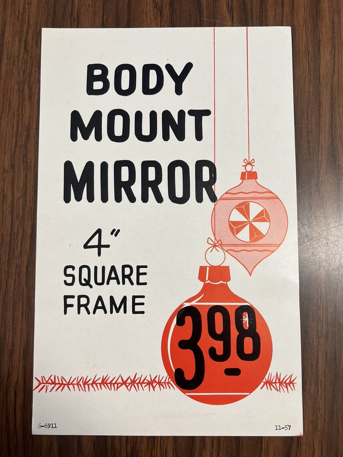 Vintage 1957 11”x7” gambles store display Card Stock Sign Christmas Body Mirror