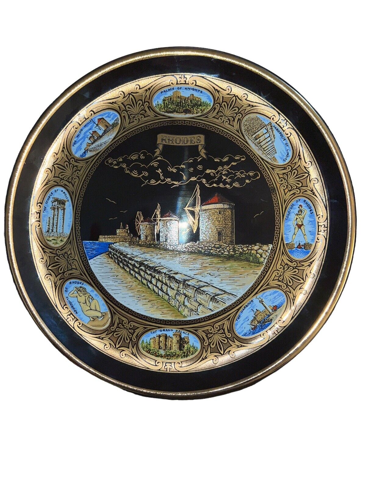 Ibiscus Keramik Handmade Plate- 24k Gold, Rhodes Greece