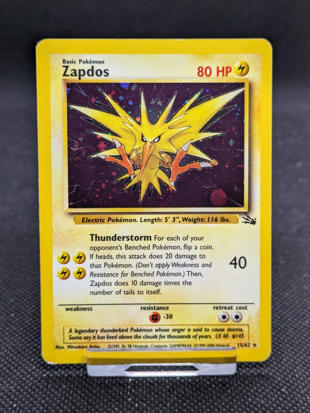 Zapdos 15/62 Fossil Set Holo Rare Pokemon WOTC LP EXCELLENT/Crease 