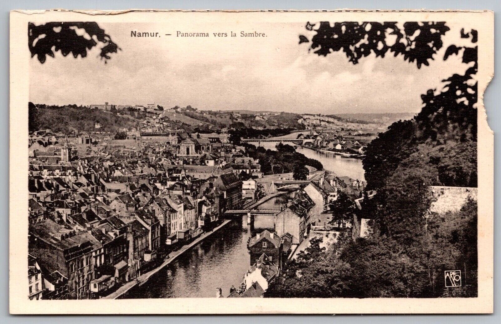 Belgium Namur Panorama Vers La Sambre Birds Eye View Black White VTG Postcard