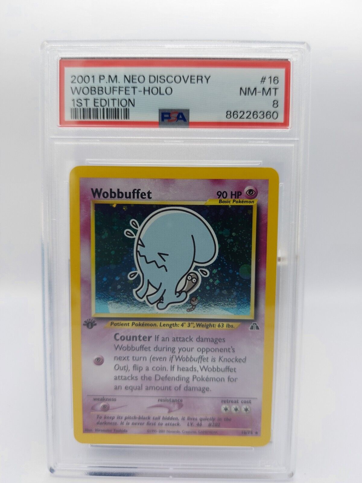 Pokémon TCG 1st Edition PSA 8 NM-MT Neo Discovery Wobbuffet Holo 16/75