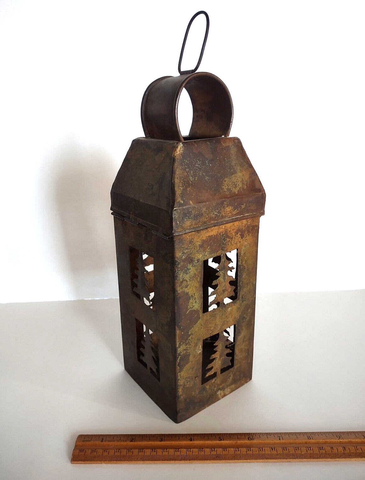 Primitive Rustic North Woods Pine Trees Cut Out Tin Candle Holder Lantern *12\