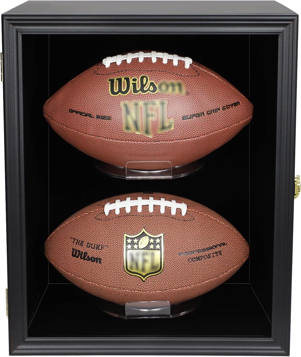 Medikaison 2 Football Display Case Wall Mount Double Ball Black, Black 