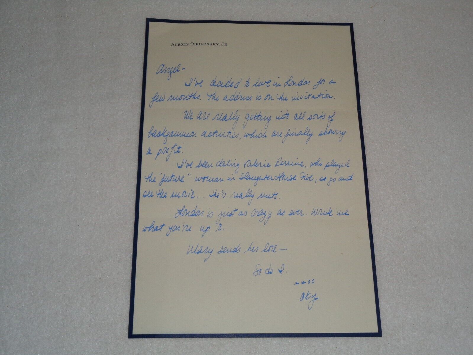 Alexis Obolensky Prince Father Backgammon Handwritten Rare 1970s Letter