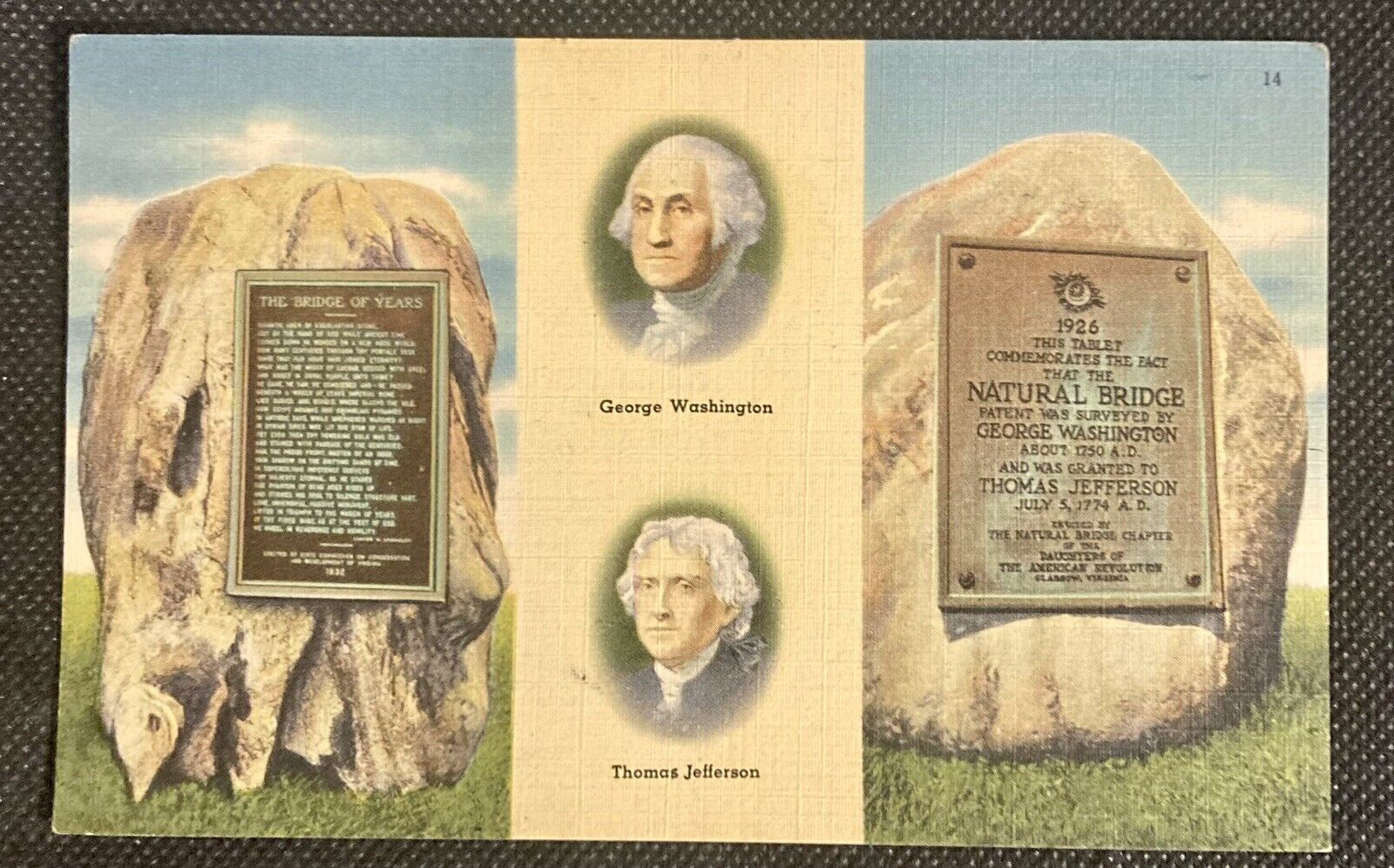 Natural Bridge, VA Vintage Linen Postcard Washington and Jefferson
