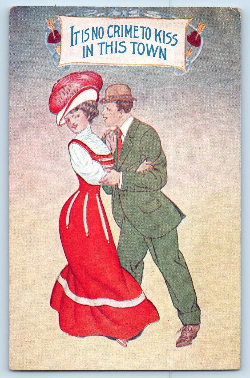 Tyrrell Signed Postcard It Is No Crime To Kiss In This Town Couple Romance