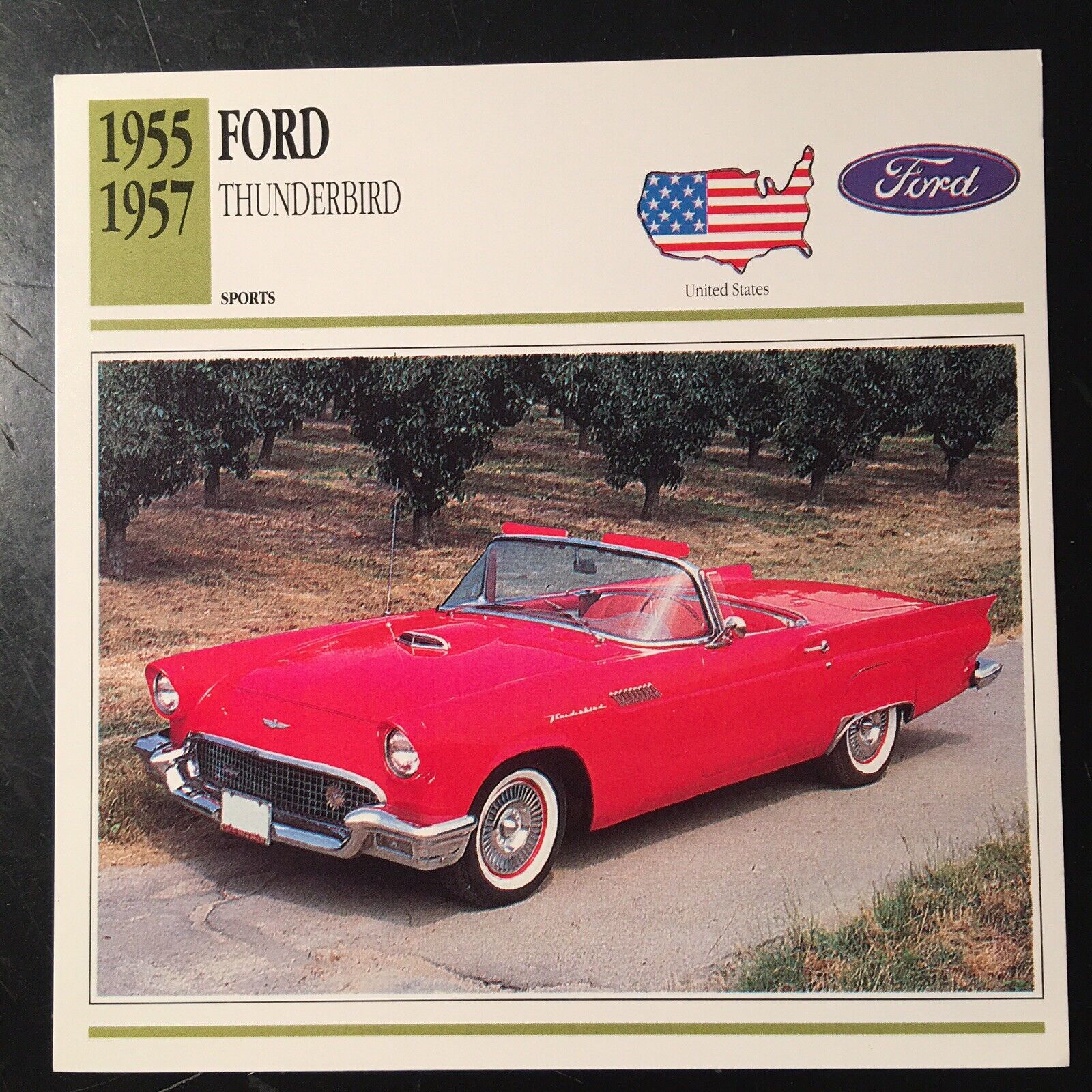 Ford Thunderbird 1955-1957 Spec Sheet Info Card