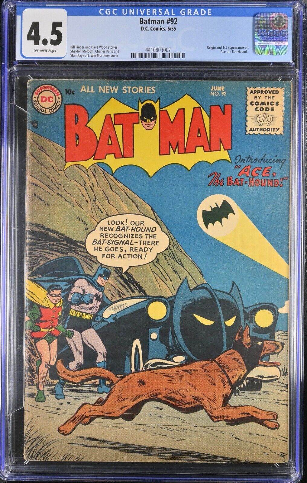 BATMAN #92 CGC 4.5  1ST APPEARANCE OF ACE THE BAT-HOUND DC 1955