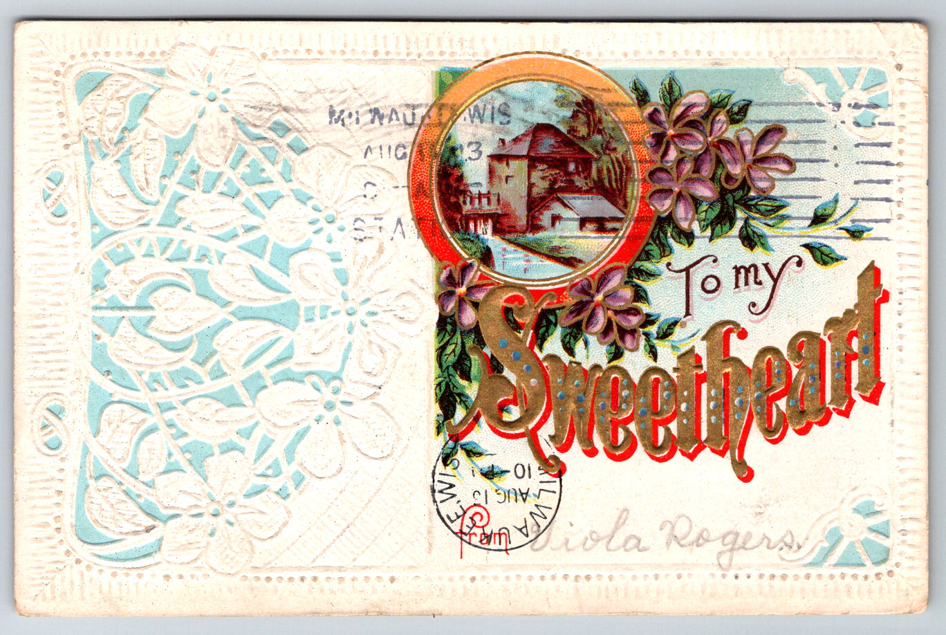 c1910s Sweetheart Vaelntine Decor Embossed Antique Postcard