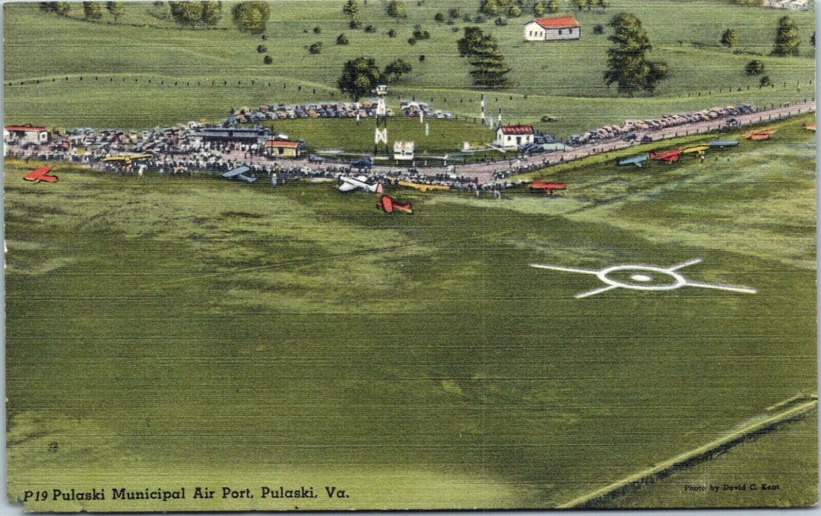 Postcard VA Aircraft Municipal Airport Aerial View Planes Pulaski Virginia      