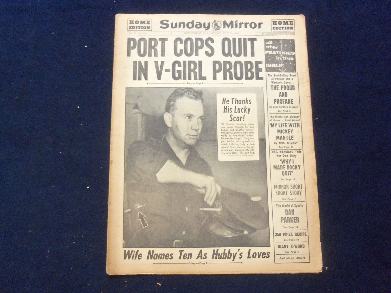 1956 JULY 29 SUNDAY MIRROR NEWSPAPER - PORT COPS QUIT IN V-GIRL PROBE - NP 6740