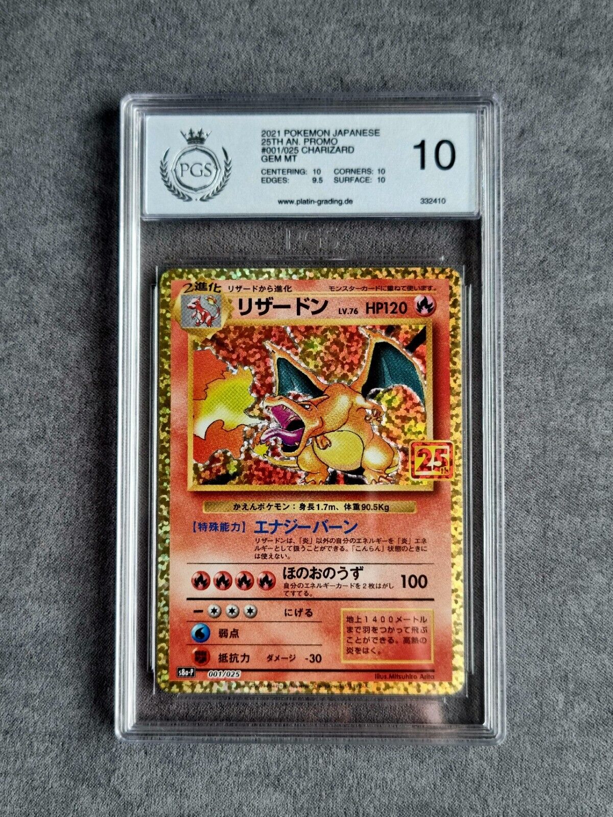 Pokemon Card Charizard / Glurak 25th Anniversary Japanese PGS 10 GEM MT 