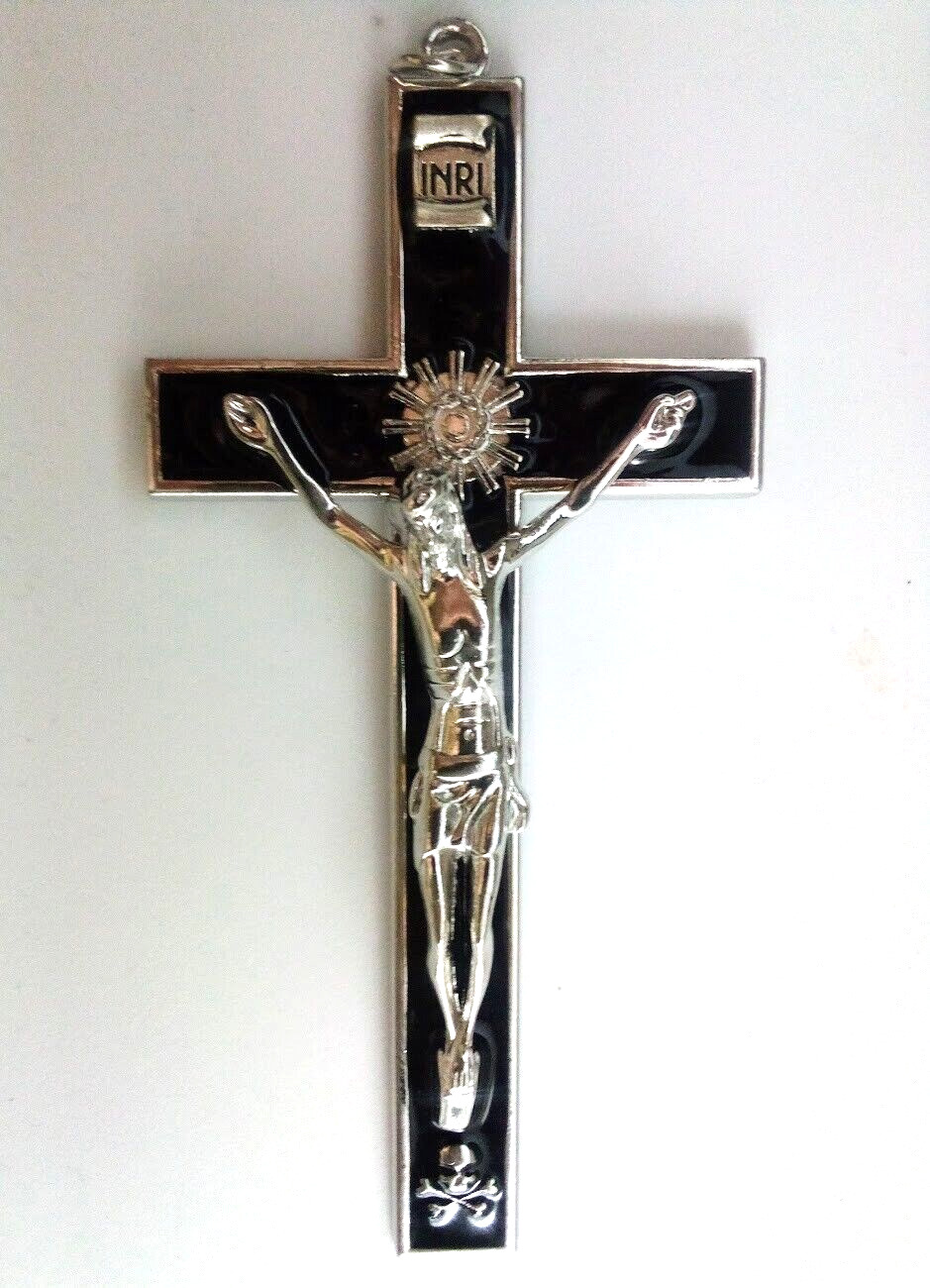 New Lg PECTORAL CROSS SKULL & CROSSBONES Catholic Memento Mori Crucifix Jesus