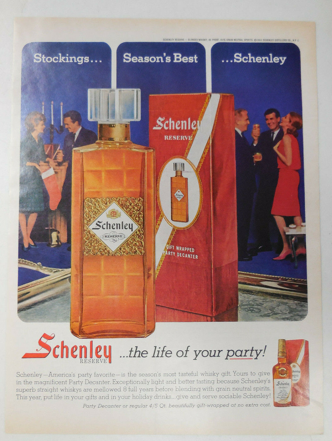 Vintage 1964 Schenley Reserve Party Decanter Print Ad Advertisement