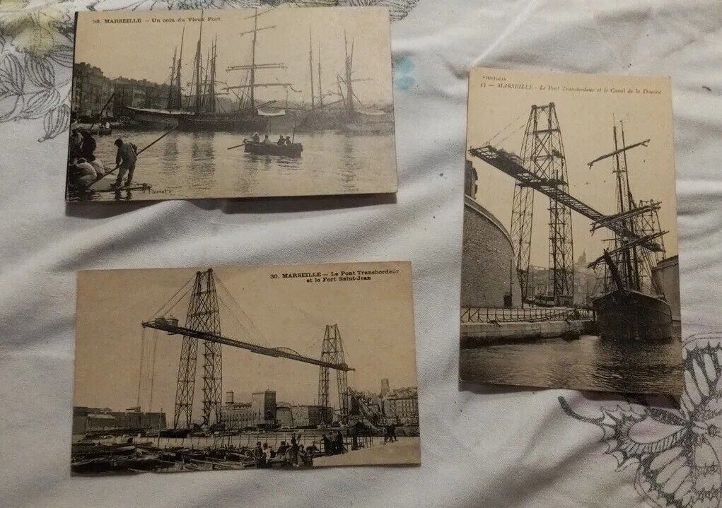 antique postcard lot early 1900 Marseille France ships in Port, Fort Saint Jean