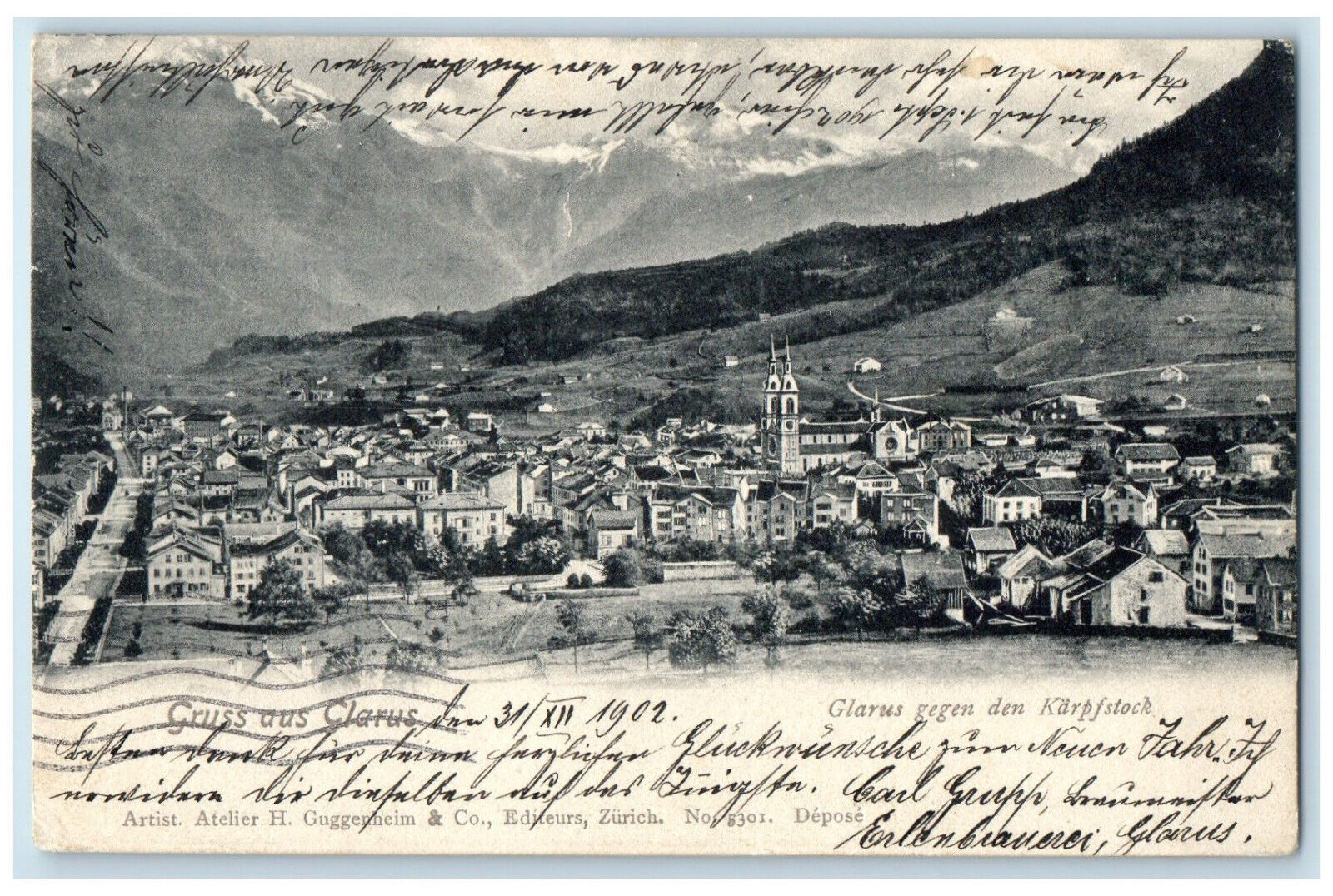 1903 Glarus Against the Carp Stock Greetings from Glarus Switzerland Postcard
