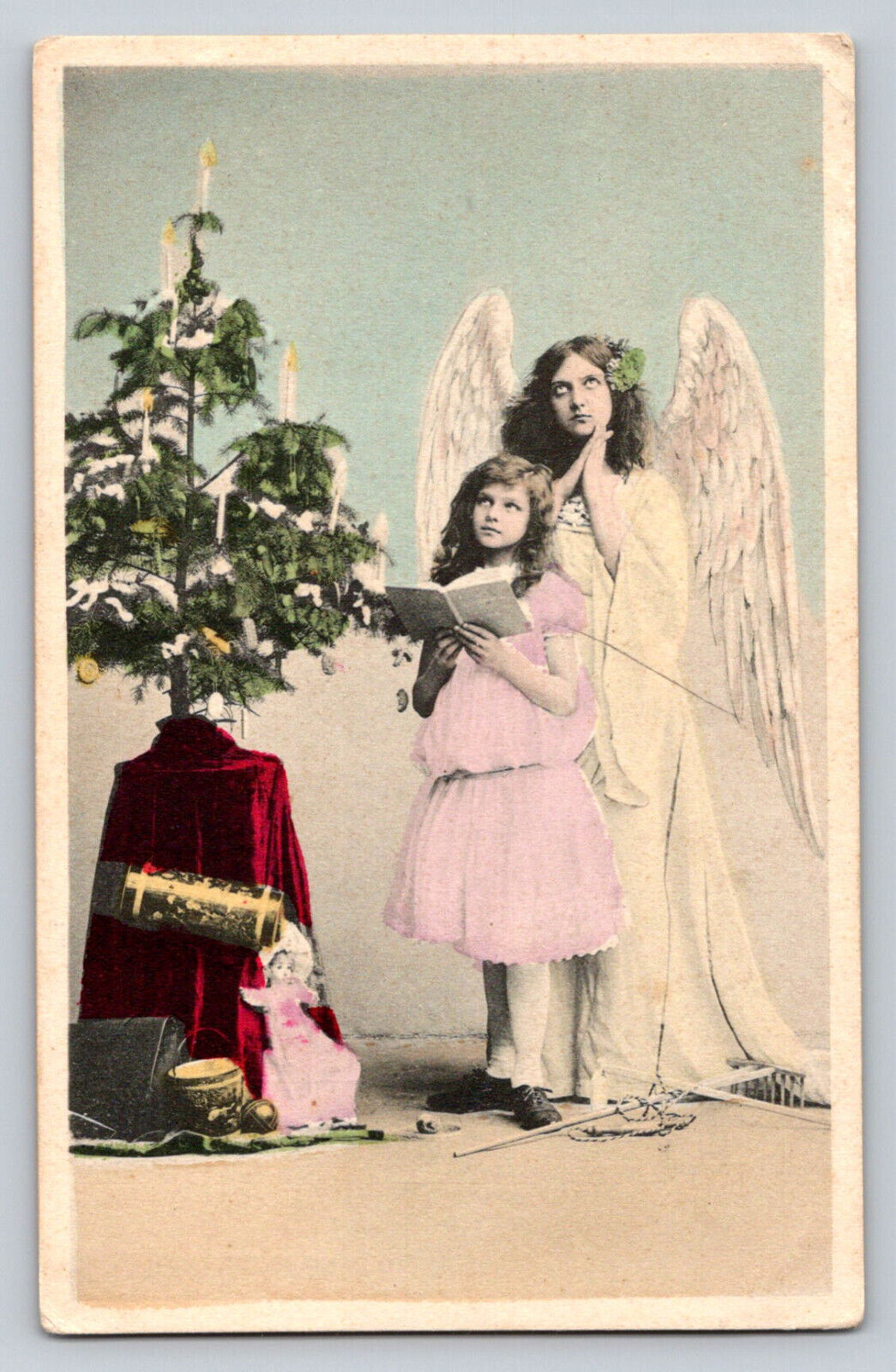 c1910 Angel Girl Tree Candles Toys Present  Christmas  P812