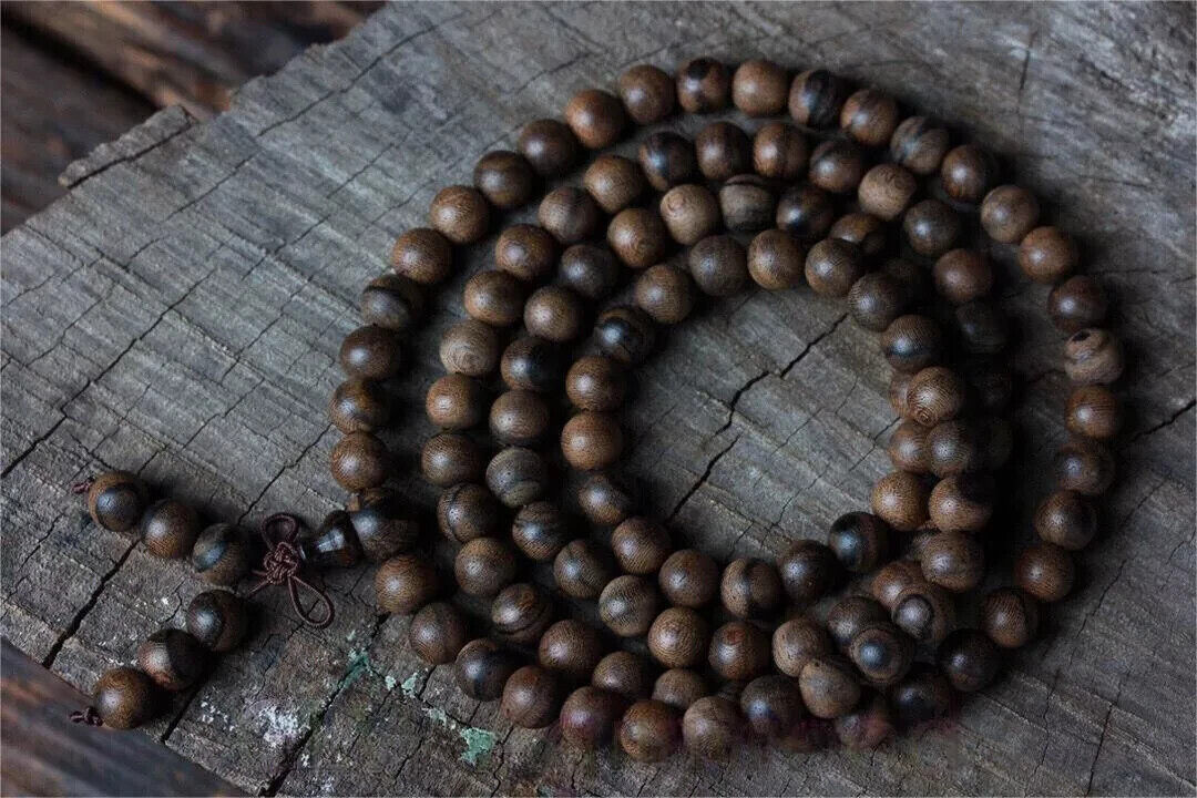 8mm*108 Nha Trang Wild Agarwood Bracelet Aloewood Malas Meditation Prayer Beads