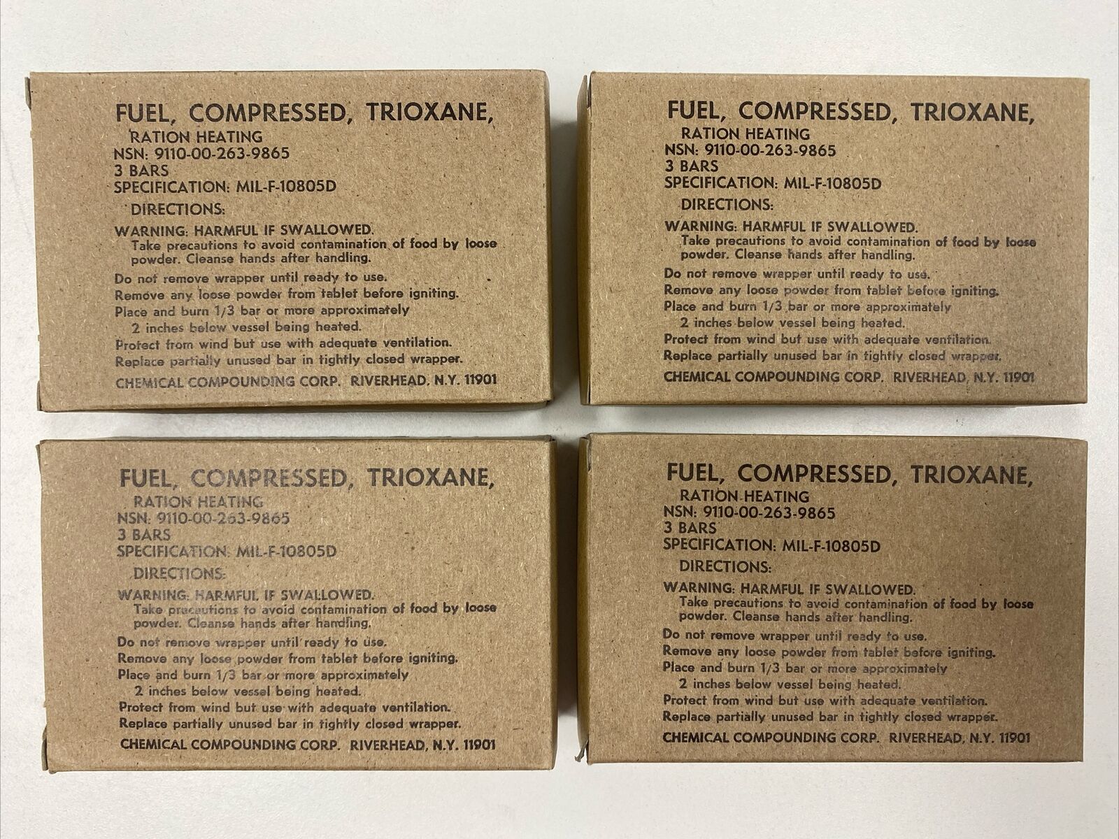 4 Trioxane Fuel 12Bars US Military Issue Compressed MRE Food Heating Tabs B61
