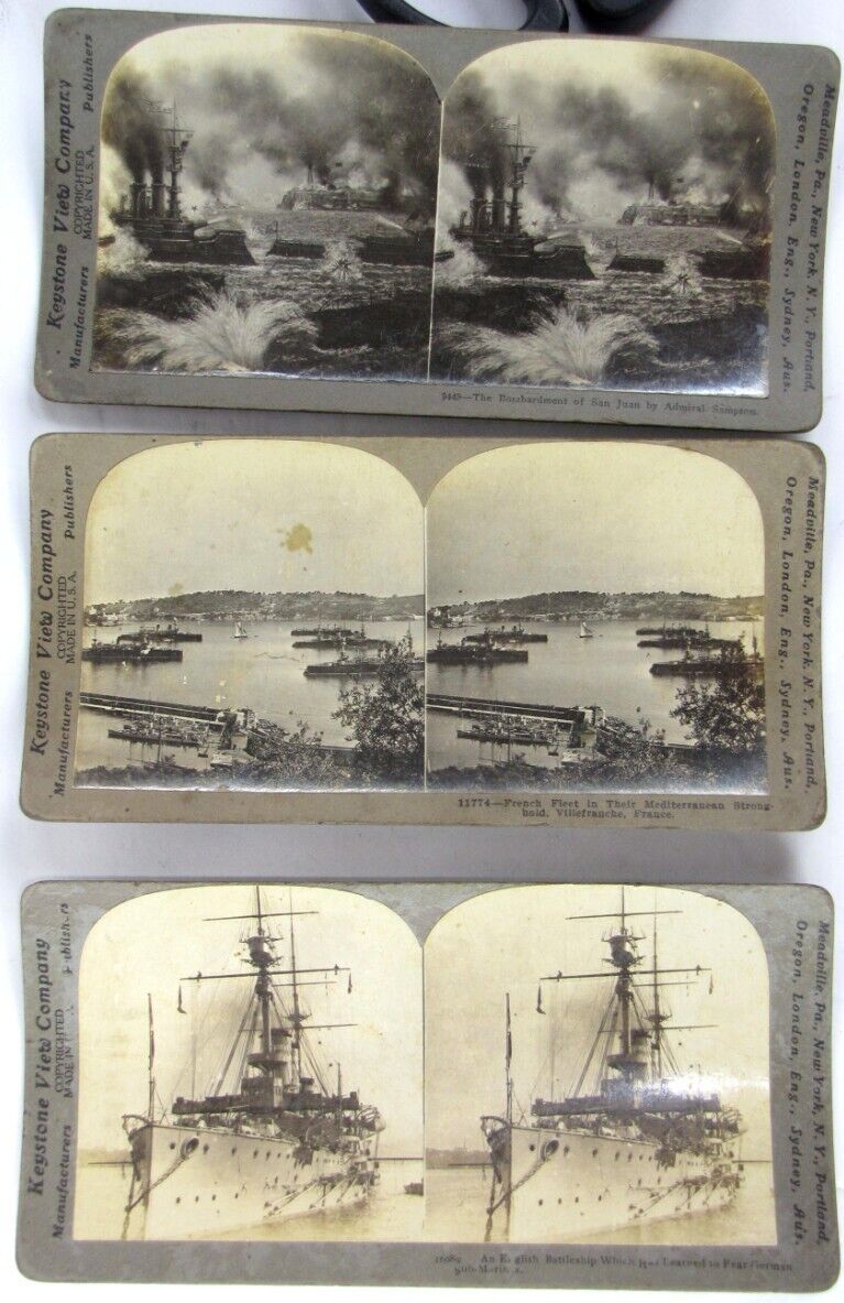 Vintage 1918 Keystone View Stereoview Cards - British / French Battleships