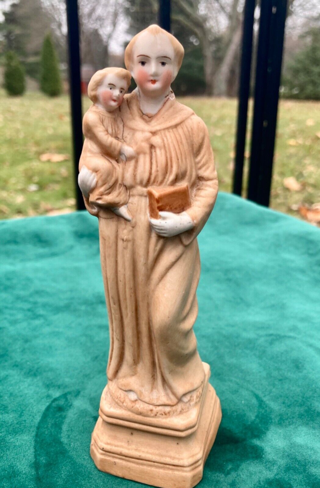 Antique bisque Porcelain Catholic St Anthony with Child Jesus Figurine #2437