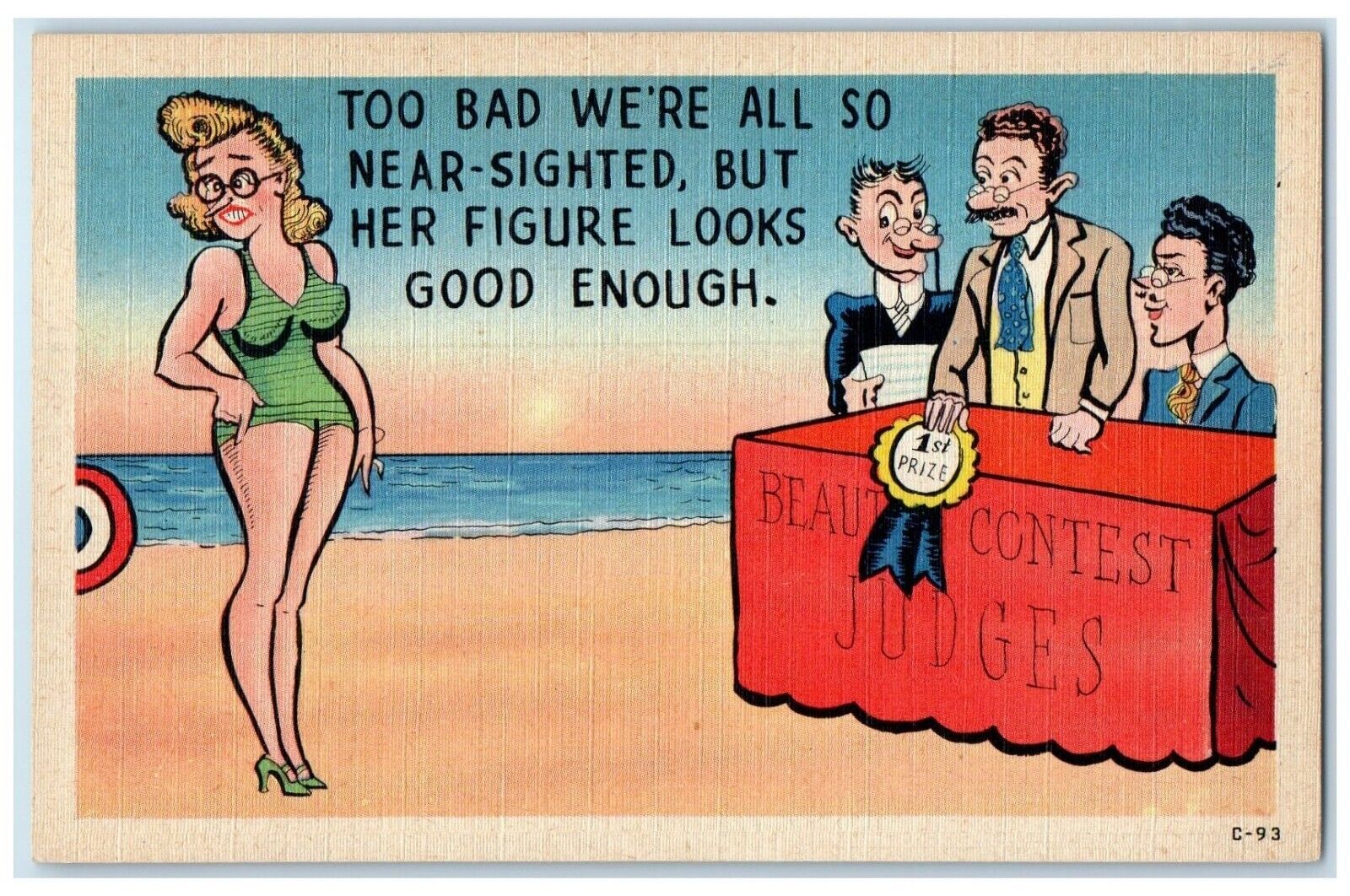c1910\'s Ugly Woman Contest Swimsuit 1st Prize Judges Unposted Antique Postcard