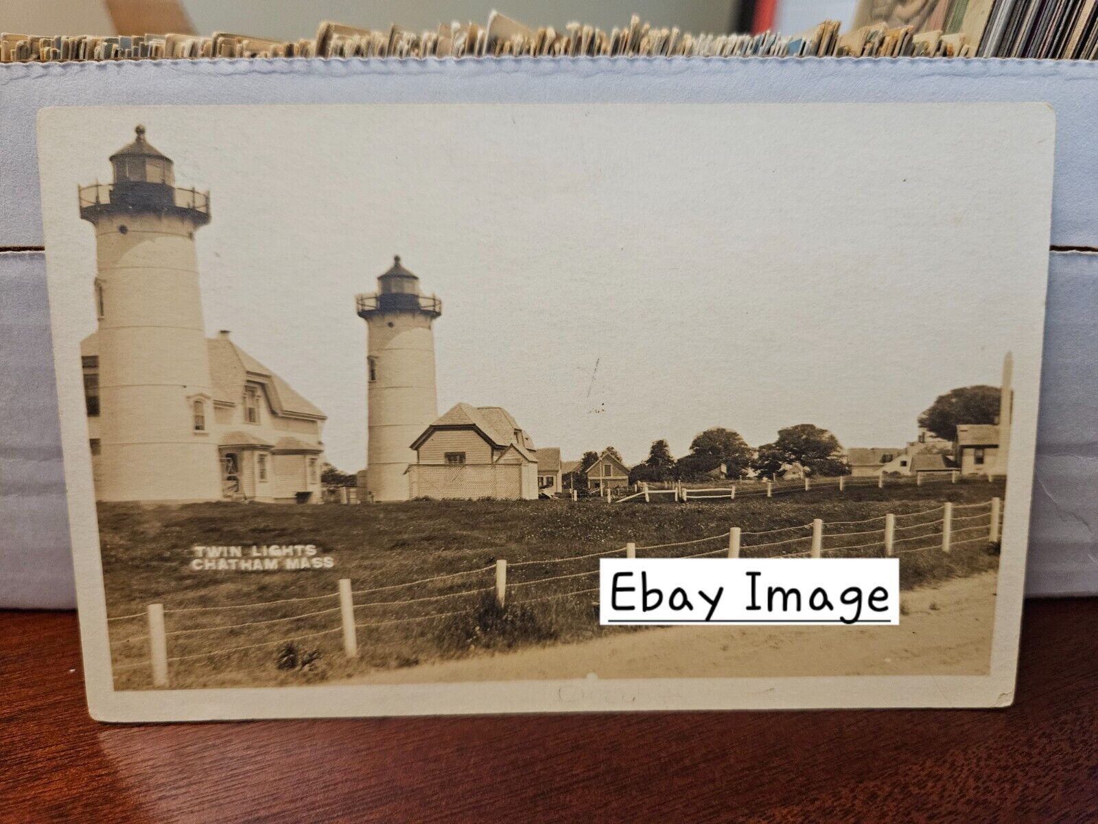 Postcard MA Massachusetts Early RPPC Twin Lights Lighthouses Chatham Cape Cod