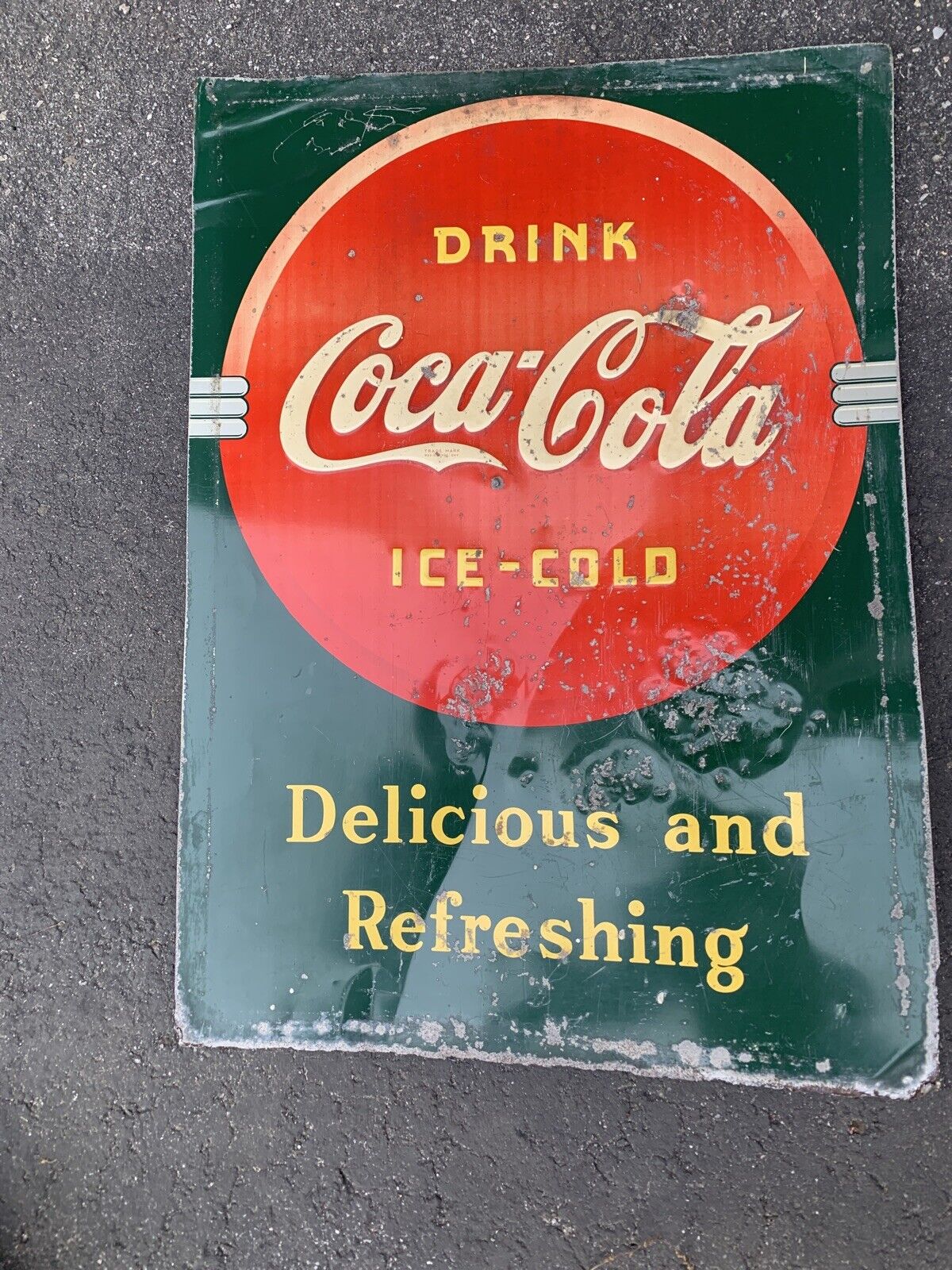 COCA COLA COKE VTG  1930s metal sign DELICIOUS AND REFRESHING DRINK 27.25x19.5 B