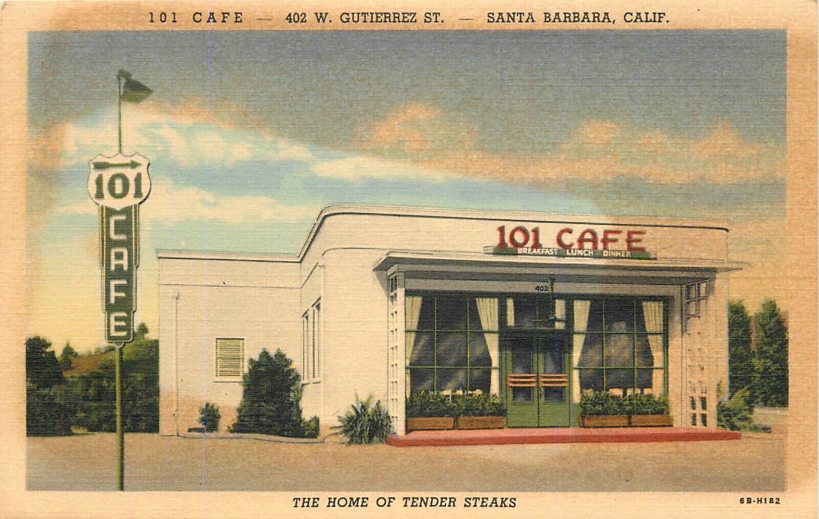 c1940 The 101 Cafe, Highway 101, Santa Barbara, California Postcard
