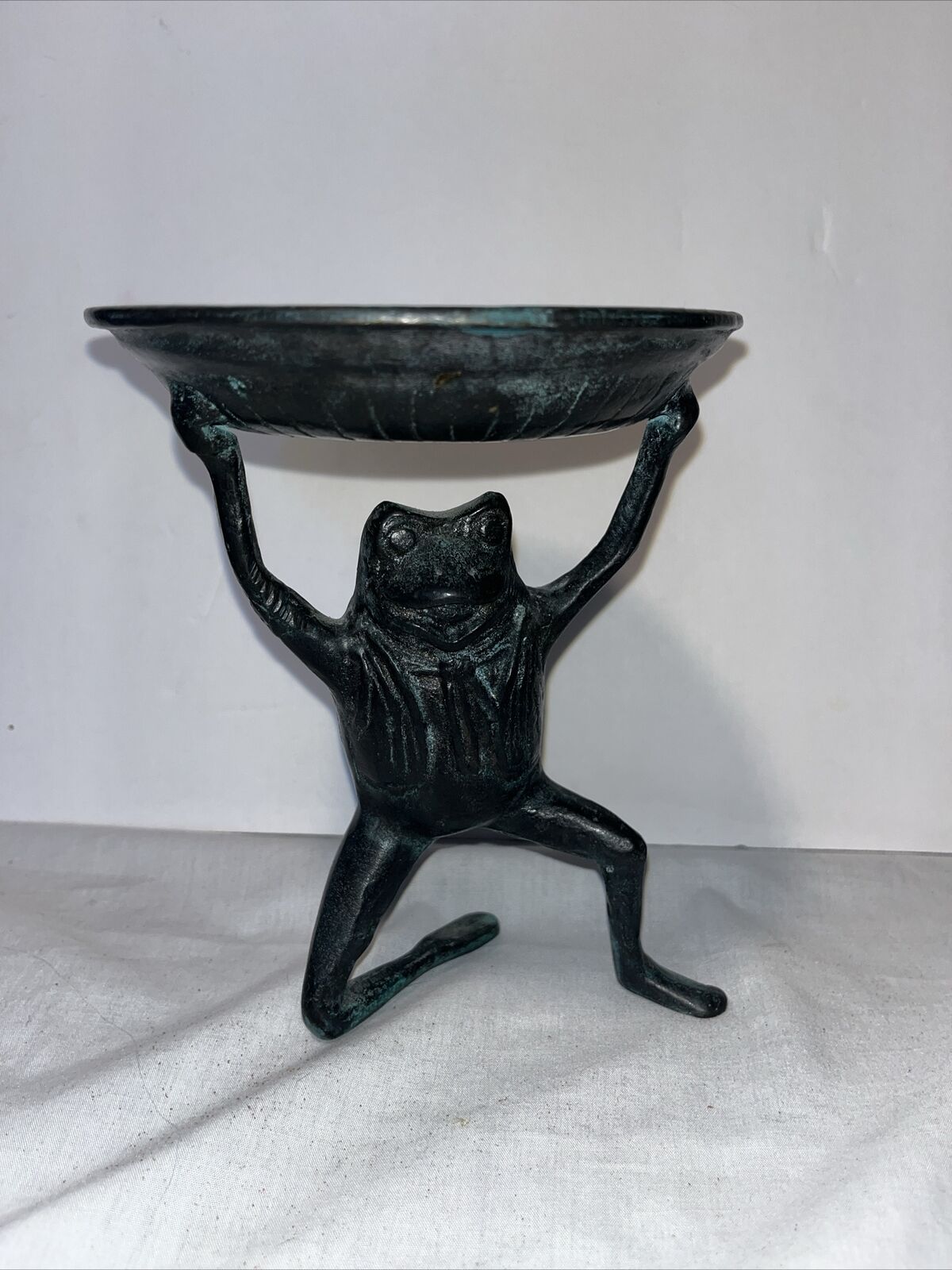 SPI Brass Verdi Gris Patina FROG Candle Holder on Lily Pad San Pacific 6”