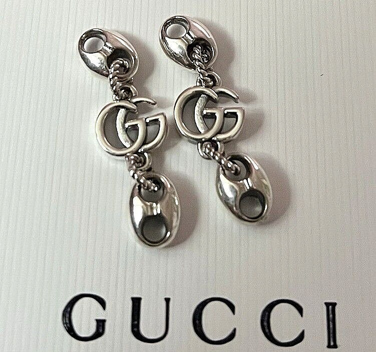Vintage Gucci 2 pieces Emblem Button 12 x 40 mm Logo GG Zipper Pull silver chain