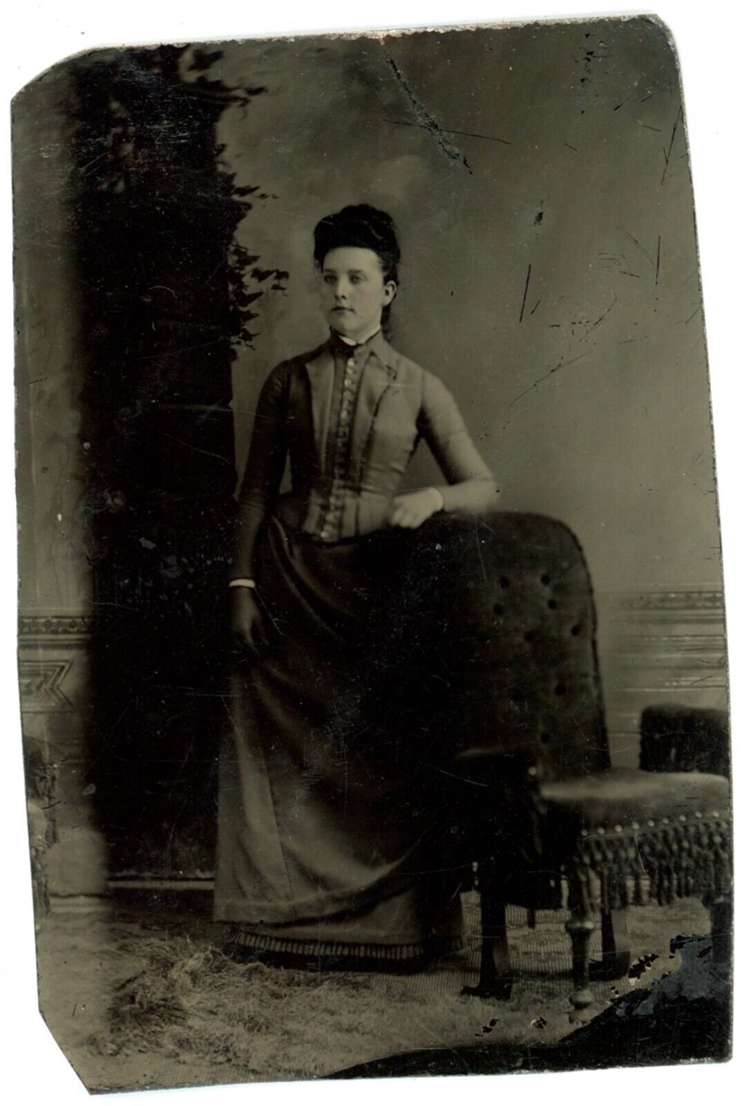 c1860\'S 1/6 Plate Hand Tinted TIN TYPE Beautiful Woman Stunning Victorian Dress
